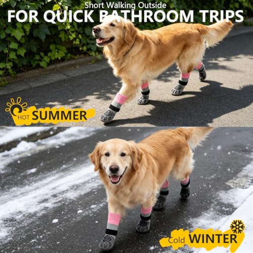 Non Slip Dog Socks for Hardwood Floors to Prevent Licking Paw L (Large(6 Pack) / Pink)