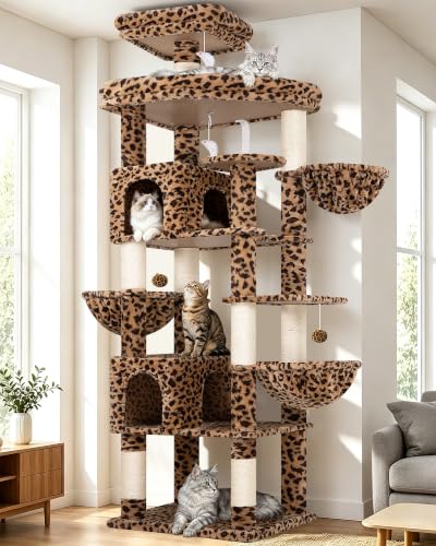 82in Leopard Extra Large Cat Tree for Indoor Large Cats (82inch / Leopard Print)