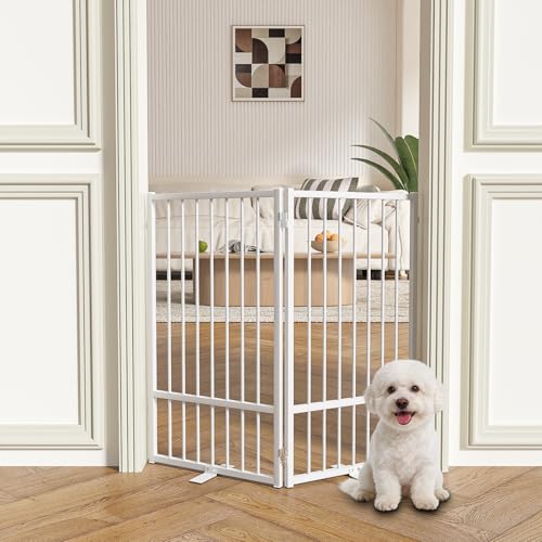 Full Metal Freestanding Dog Gate with Door (【2 Panels】40"W*36H" / White)