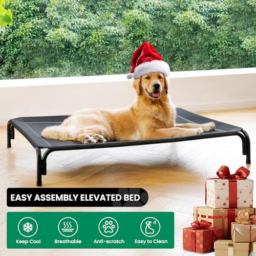 Elevated Dog Bed Raised Outdoor Dog Cot for Medium Dogs (M-35.4"L×25.6"W×7.9"Th / Black)