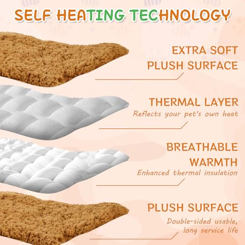 3 Pack Self Warming Pet Bed Leaf Shape Self Heating Cat Dog Mat Washable Thermal Sleeping Pad for Indoor Outdoor Hedgehog (Orange / Small-16"x20")