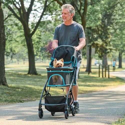 Carlson Pet Stroller for Dogs and Cats up to 30 lb (Black with Blue Details)