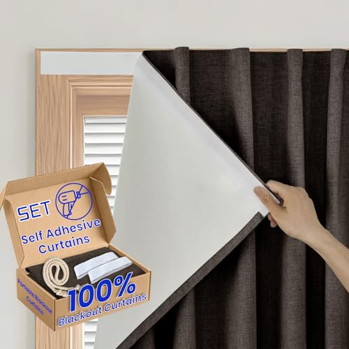 100% Self Adhesive Blackout Curtains (59"W x 72"L (Pack of 1) / Dark Brown)