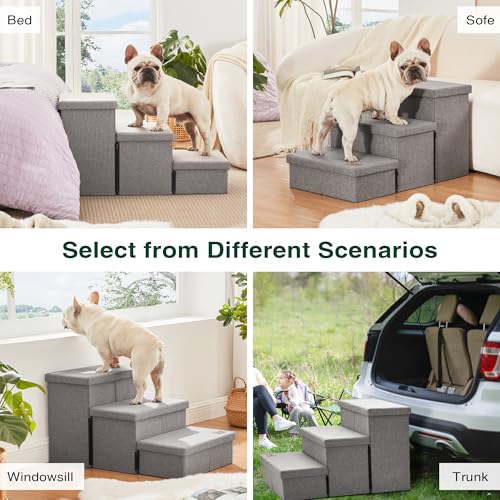 Dog Stairs for High Bed (Solid Grey / 29.5" X 17" X 17.7" H)