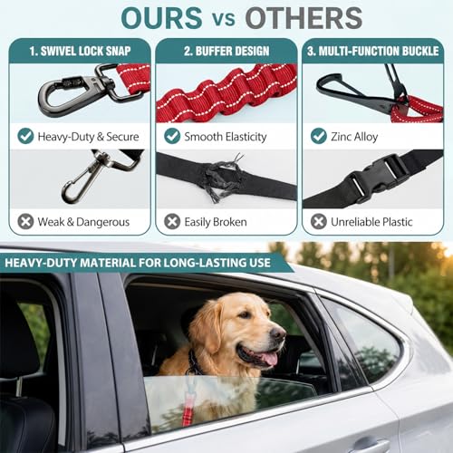 Dog Seat Belt for Car (Red / 21.6"-32")