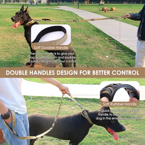 Tactical Bungee Shock Absorbing No Pull Strong Dog Leash (Khaki)