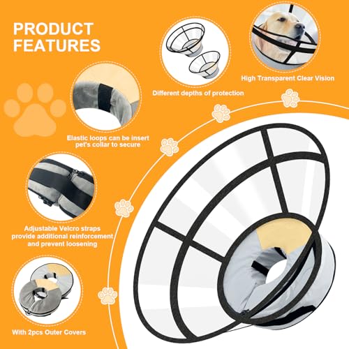 Sponge Core Dog Cat Cone Collar for After Surgery Recovery (XXL: Neck:18"-23" / Grey+Yellow)