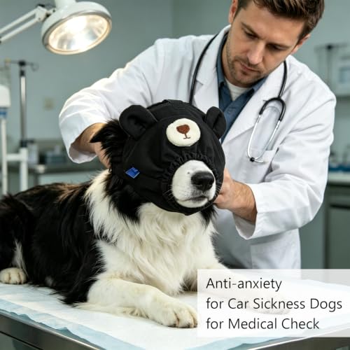 Dog Calming Cap Eye Mask Nylon Shading Pet Anxiety Mask Muzzle for Grooming Anti Car Sickness (Black Bear / M)