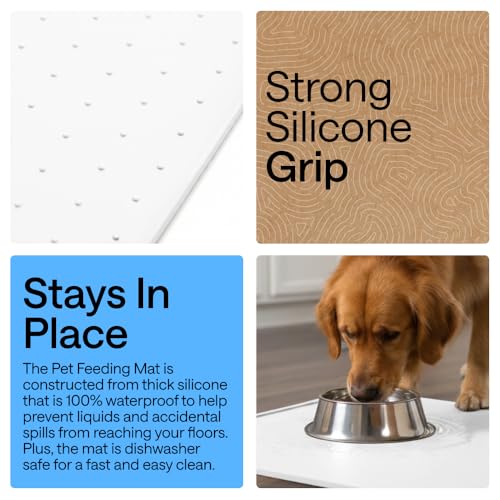 Dog Food Mat 100% Waterproof Silicone (White / 26"l X 17"w)