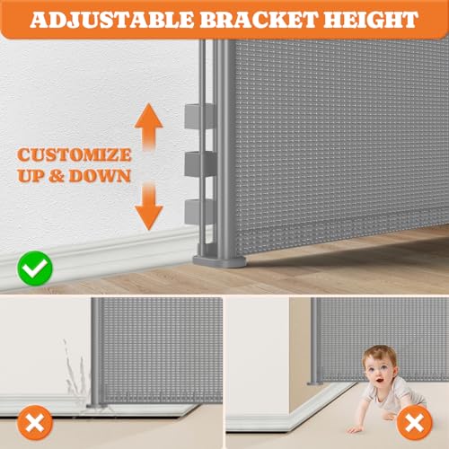 Upgrade Retractable Baby Gates (Gray / 35" Tall x 60" Wide)