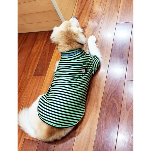 Turtleneck Dog Shirt Cute Doggie Embroidery Super Soft Dog Sweatshirt Stretchy Striped Puppy Pullover for Cats Small Medium Large Dogs (Green Striped / XX-Large)
