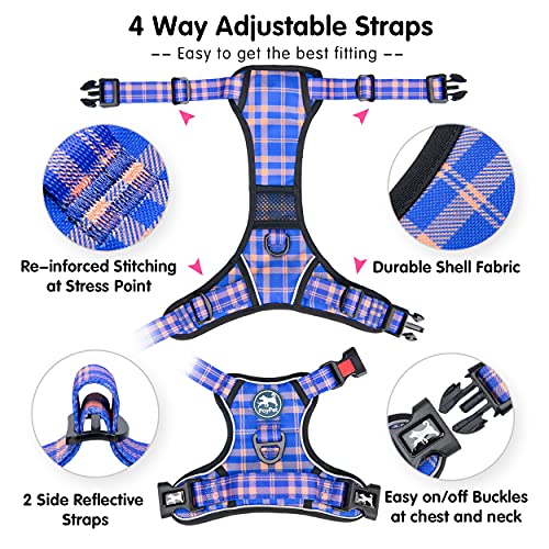 Plaid Dog Harness Small (S / Checkered Blue & Orange)