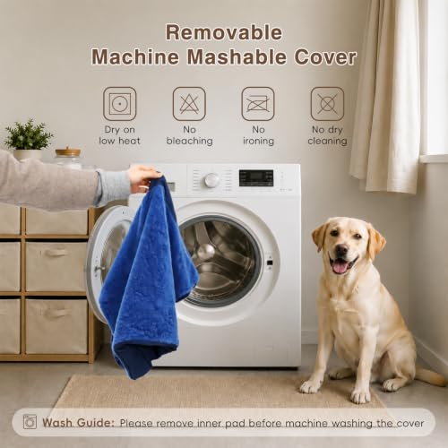 Waterproof Large Dog Bed for Crate with Washable Cover (35.0"L x 22.0"W x 3.0"Th / Navy)