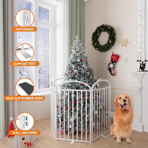 4 Panels Full Matel Freestanding Dog Gates with Door (【4 Panels with Door】96"W*36H" / White)