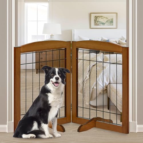 2 Panel Freestanding Adjustable Wooden Dog Gate (30"Height-2 Panel / Oak Cherry)