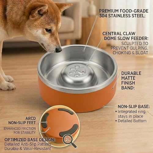Stainless Steel Slow Feeder Dog Bowl (Orange)