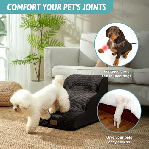Wide Dog Stairs for Small Dog 15.7" H (Black / Wide:17.7"x22.4"x15.7")