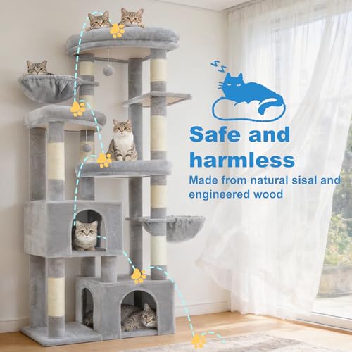 Cat Tree Tower with Tiered Padded Platforms (Light Gray)