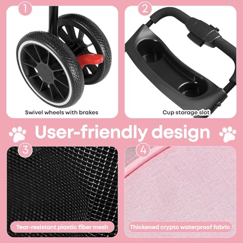 Pet Stroller Dog Stroller for Small Medium Dogs Cats (Pink)