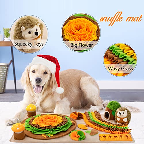 Pet Snuffle Mat for Dogs Hedgehog Puzzle Toy Large Sniffing Mat with Squeaky Mushrooms Portable Indoor