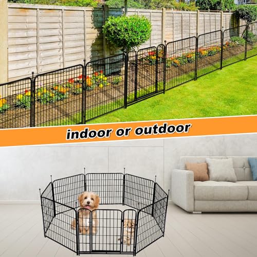 32 in(H) Decorative Garden Fence with Gate, 8 Panels Total 17.7 Ft(L) Heavy Duty Iron Animal Barrier Fence for Yard,Suitable for Indoor Pet Or Outdoor Dog Fencing, Garden Border Fence (32''(H)-8panels-17.7ft(L))