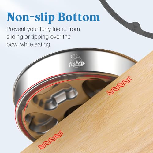 2Pcs Slow Feeder Dog Bowls (5 Cups / Silver/2 Pack)