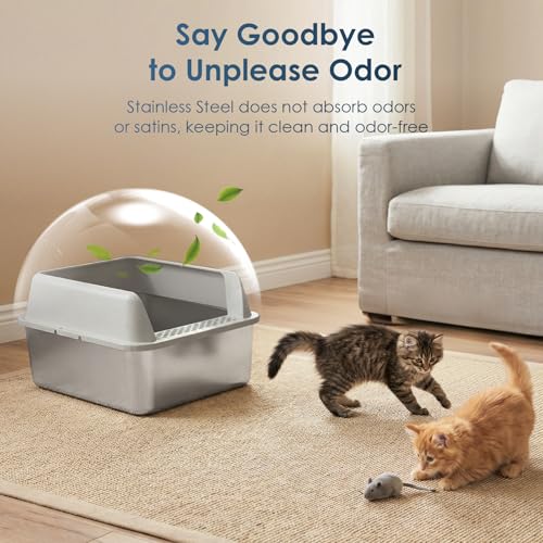 Stainless Steel Cat Litter Box with Lid for Kittens & Small Pets (5" Deep)