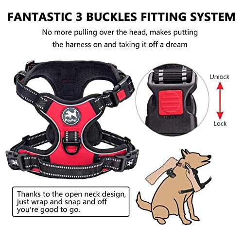 No Pull Dog Harness Small with Front Clip & Neck Release Buckle (S / Red)