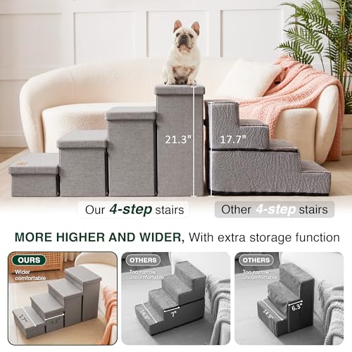 Dog Stairs for High Bed (Solid Grey / 37.4" X 17" X 21.3" H)