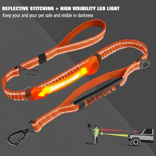 LED Dog Leash with Light Heavy Duty for Large Dogs Night Walking (YellowOrange+Tangerine light)