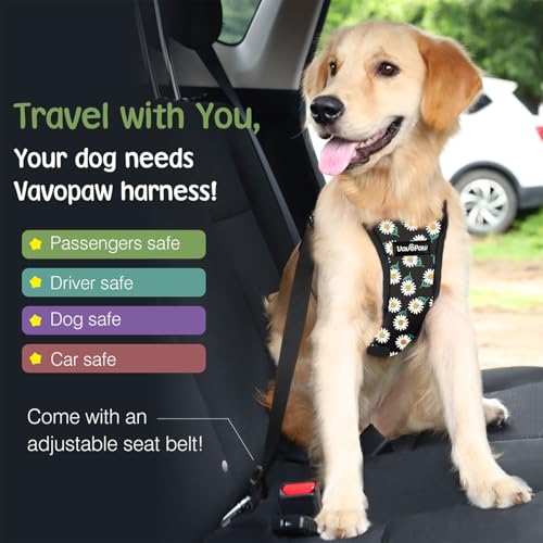 Dog Seat Belt (Black Daisy / L (Chest: 22-32.3", Neck: 16.9-26"))