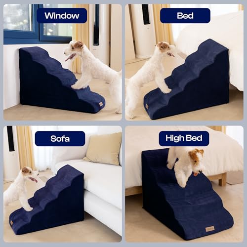 Extra Wide Dog Stairs for Large Dogs (Dark Blue / Stairs- 25"H)