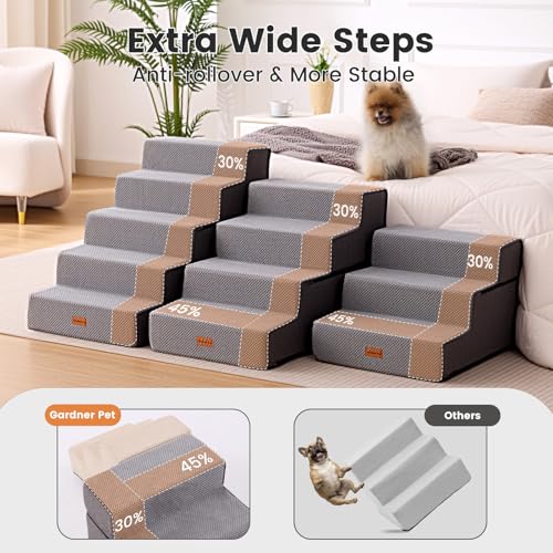 Dog Stairs for Small Dogs 14" H (Grey / 18"x22"x14"Extra Wide)