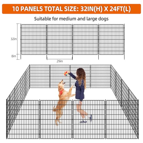 10 Panels No Dig Fence with Gate (Black / 10 Panels 32 in(H) X 24 ft(L) with gate)