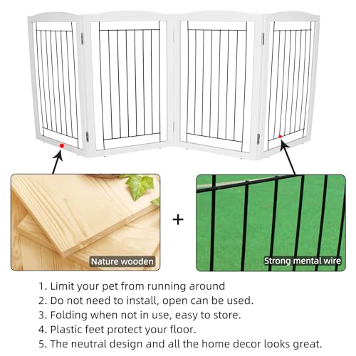 Freestanding Foldable Dog Gate (White / 【4 Panels】80''w x 32''h)