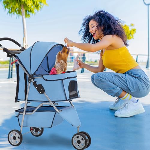 3 Wheel Foldable Pet Stroller (Blue / 3 Wheels)