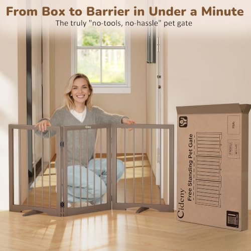 Free Standing Dog Gate Indoor (Brown / 3-Panel, 24"Tall)