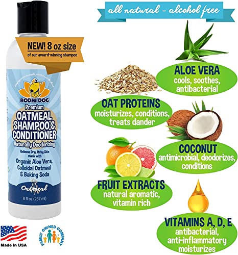 Shampoo Brush & Oatmeal Shampoo and Conditioner Bundle (1 Pack + 8 Ounce Shampoo / Blue + Shampoo)