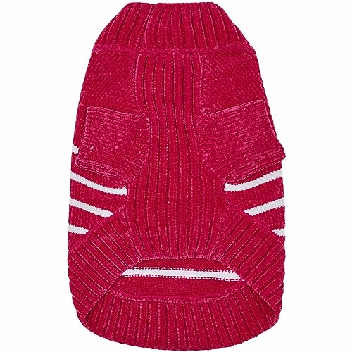 Cozy Soft Chenille Classy Striped Dog Sweater in Hot Pink (10 inch / Hot Pink)