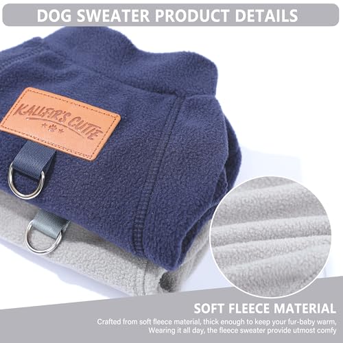 2 Pack Dog Sweaters with Leash Ring Warm Fleece Dogs Sweatshirt for Small Medium Dogs Pet Puppy Coat Apparel Outfits Winter Dog Clothes for Chihuahua (Navy+Grey / Small)