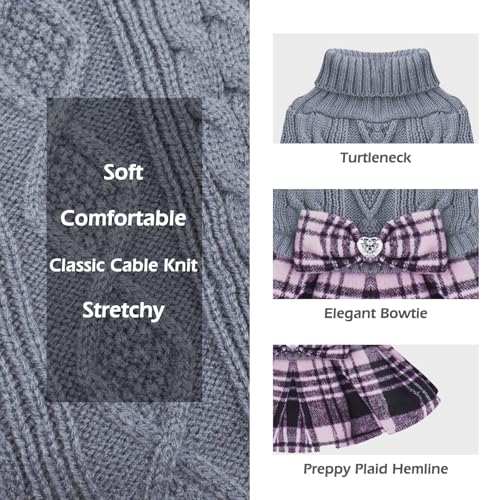 Dog Sweater Dress for Small Dogs Turtleneck Thick Knit Pullover (Large (16-24lbs) / 04# Grey)