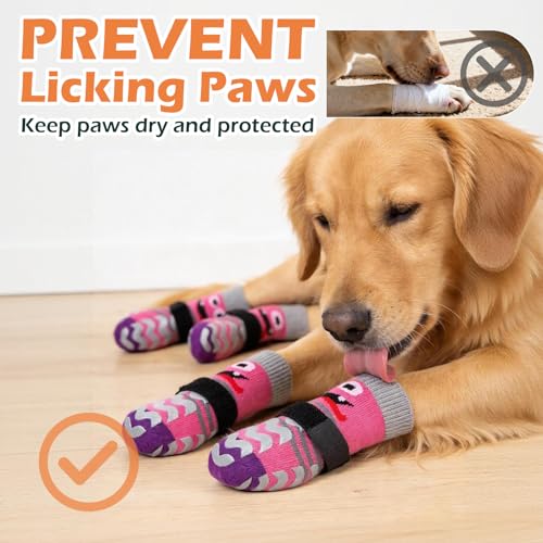 Dog Socks to Prevent Licking Paws with Grippers for Hardwood Floors Anti Slip (Small / Pink)