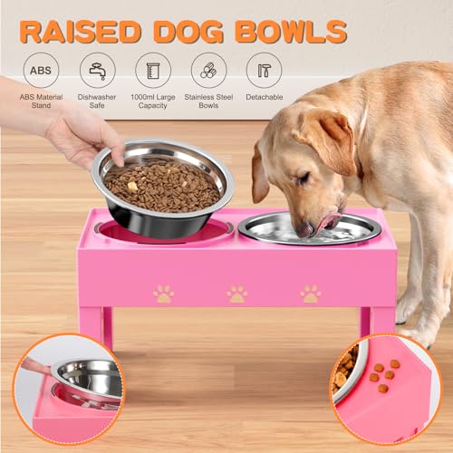 Elevated Dog Bowls with 2 Stainless Steel Bowls (For Medium Large Dogs / Pink)