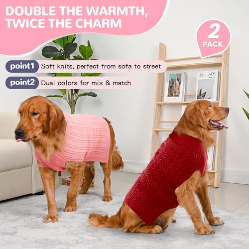 Dog Sweater 2 Pack for Large Dogs (Pink & Red / X-Large)