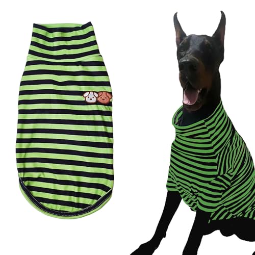 Turtleneck Dog Shirt Cute Doggie Embroidery Super Soft Dog Sweatshirt Stretchy Striped Puppy Pullover for Cats Small Medium Large Dogs (Green Striped / XXX-Large)