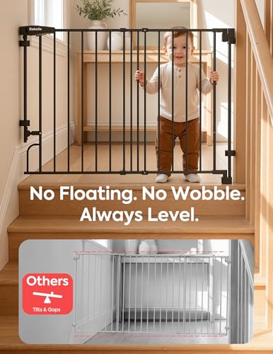 Removable Baby Gate for Stairs No Bottom Bar (Black / 29-43" W, 30" H-Standard)