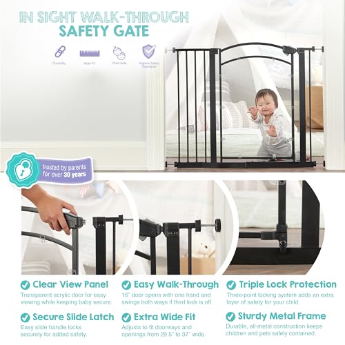 Safety 29.5" 37" Clear Panel Baby Gate (Black/Clear - 29.5-37"w X 30"h)