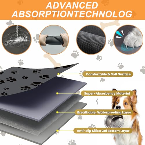 12"×20" Dark Grey Absorbent Dog Mat for Food and Water Bowl (Dark Gray-GT / 12"×20")
