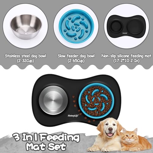 Dog Food and Water Bowl Set 3 in 1 (Medium / Black)