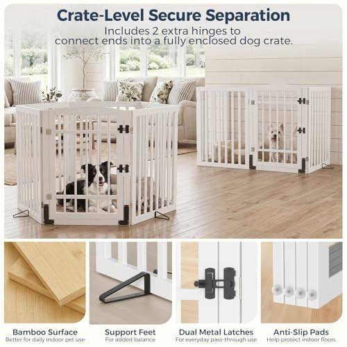 Dog Gate Indoor (White / 132.3"Wx30"H, 6 Panels w/ Door)